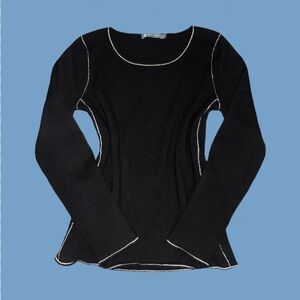 CASHMERE LONG SLEEVE LIGHTWEIGHT SWEATER TOP WHITE STRIPE OUTLINE DETAIL